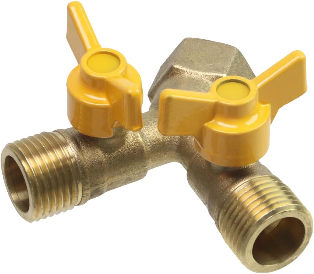 2 Way 3/4 Inch Brass Water Hose Splitter, Washing Machine Splitter Garden Hose Splitter Y Splitter Garden Hose Connectors Adapter Double Tap Dual Faucet Connector