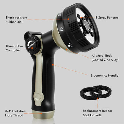 RESTMO Garden Hose Nozzle Heavy Duty, Metal Sprayer Nozzle Thumb Control | 8 Spray Patterns Full Shower Water Hose nozzle for Garden Hose, Ideal for Lawn & Plant Watering, Car & Pet Washing, Bronze