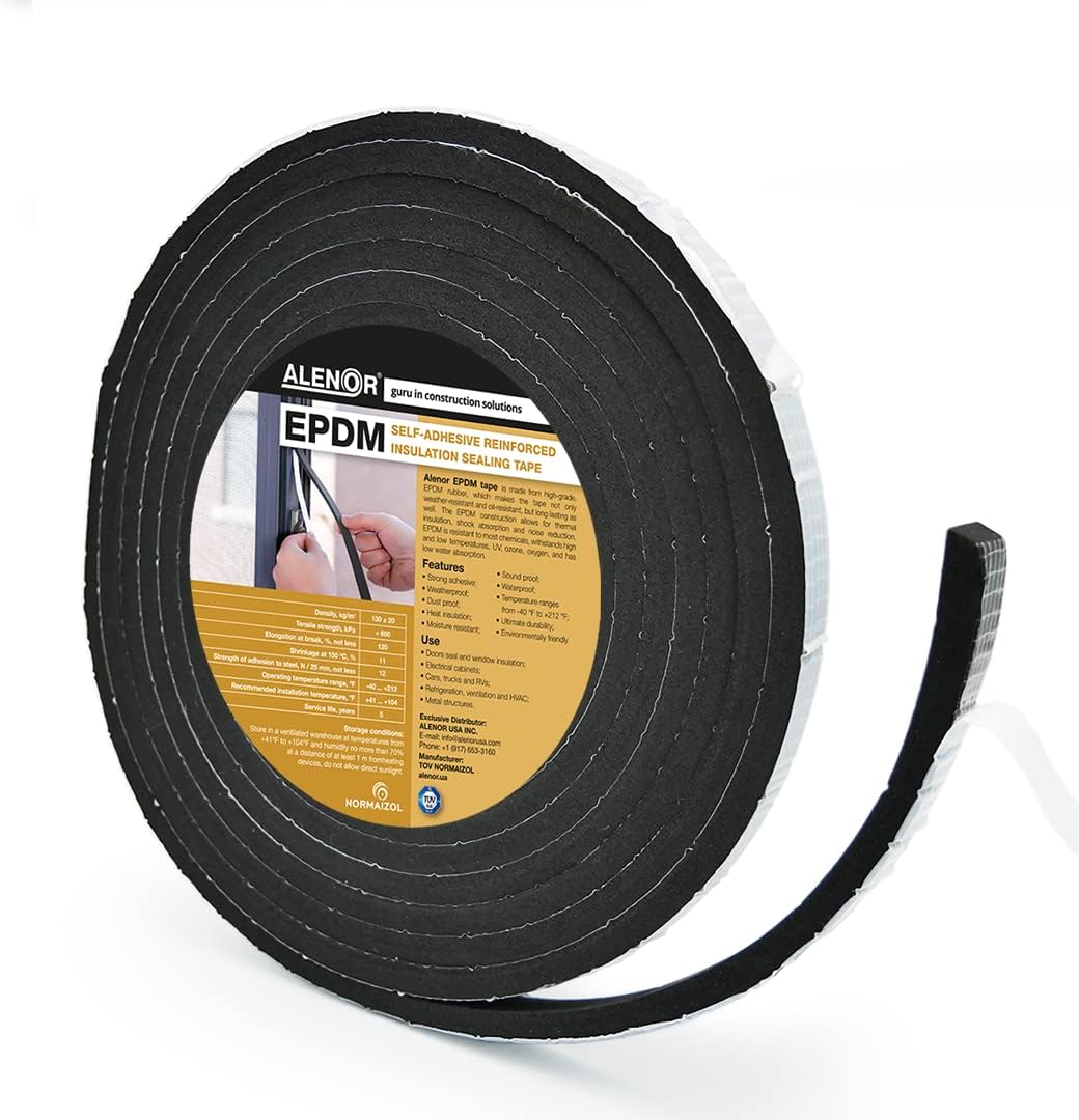 Alenor EPDM Black Foam Insulation Tape Self Adhesive 1/8"x1" x 50' Ft –Pack of 1- Weather Stripping for Doors & Windows,Soundproofing,Door Seal,Weatherstrip,Pipe Cooling,Air Conditioning Seal Strip