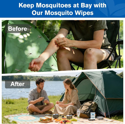 30 PCS Individually Wrapped Mosquito Repellent Wipes, Natural Insect Repellent Wipes Provide 6-8 Hrs Protection, DEET-Free Mosquito Wipes with Travel-Size for Camping, Picnic, BBQ, Travel, Outdoor Use