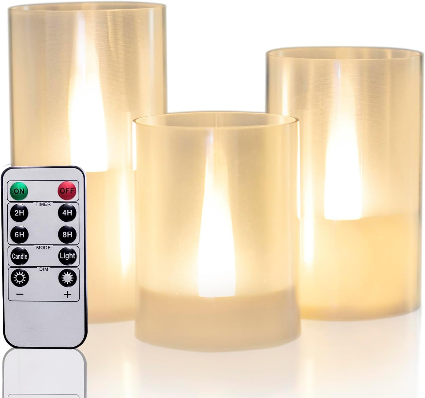 LANKER Flameless Candles with Remote Control and Timer, Battery Operated LED Pillar Candles, Romantic Light, Set of 3 (Warm White)
