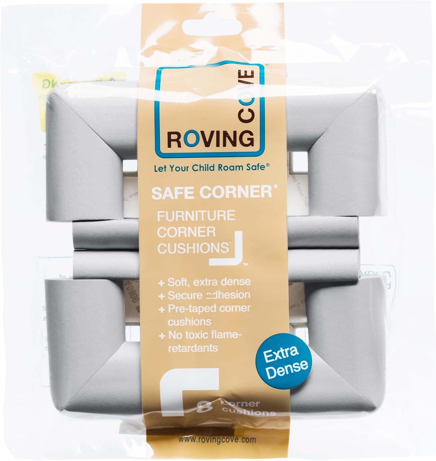 Roving Cove HeftyFit Corner Protector for Baby (4 Large Corners), Heavy-Duty Soft Rubber Foam Furniture Corner Bumper Guards, 3M Adhesive Pre-Taped, Oyster White (Off White)