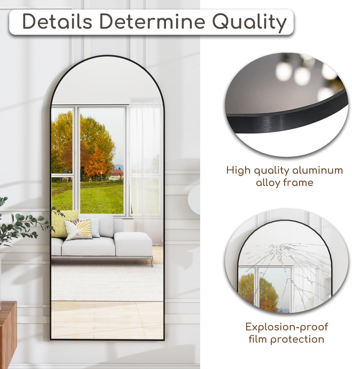 Prywot Arched Full Length Mirror, 70"x26" Free Standing Floor Mirror, Modern Full Body Mirrors with Stand, Wall Mirrors with Aluminum Alloy Frame for Bedroom,Living Room, Gold