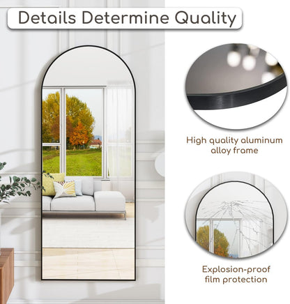 Prywot Arched Full Length Mirror, 70"x26" Free Standing Floor Mirror, Modern Full Body Mirrors with Stand, Wall Mirrors with Aluminum Alloy Frame for Bedroom,Living Room, Gold