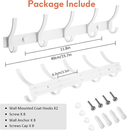 Optish Coat Rack Wall Mount, Wall Hooks for Hanging, Entry Coat Hooks Coat Hanger, Hat Rack Holder for Wall, Key Holder Purse Racks, Towel Rack for Bathrooms (2 Pack, Black)