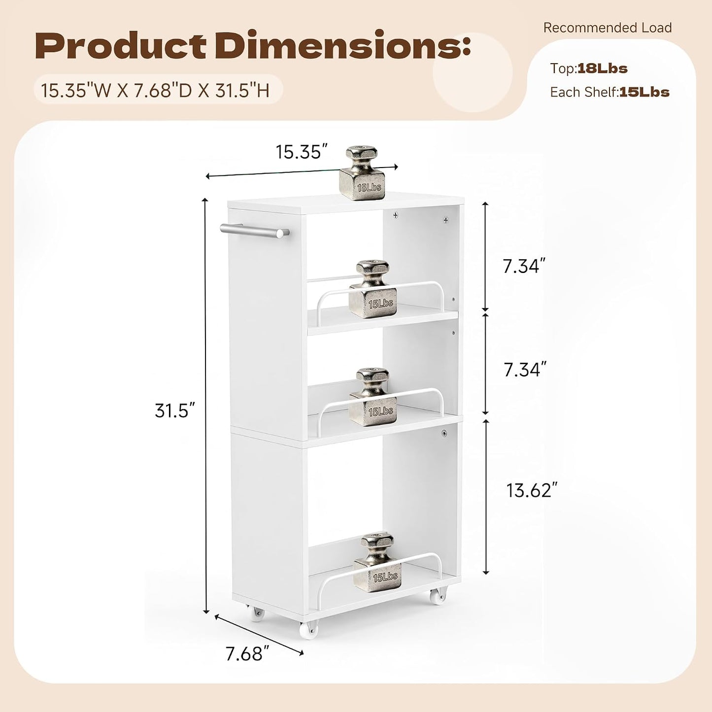 Slim Rolling Storage Cart,4 Tier White Rolling Utility Cart Slide Out Rack | Narrow Spice Rack Organizer Trolley for Kitchen Bathroom Larundry Small Corner 7.7inch wide