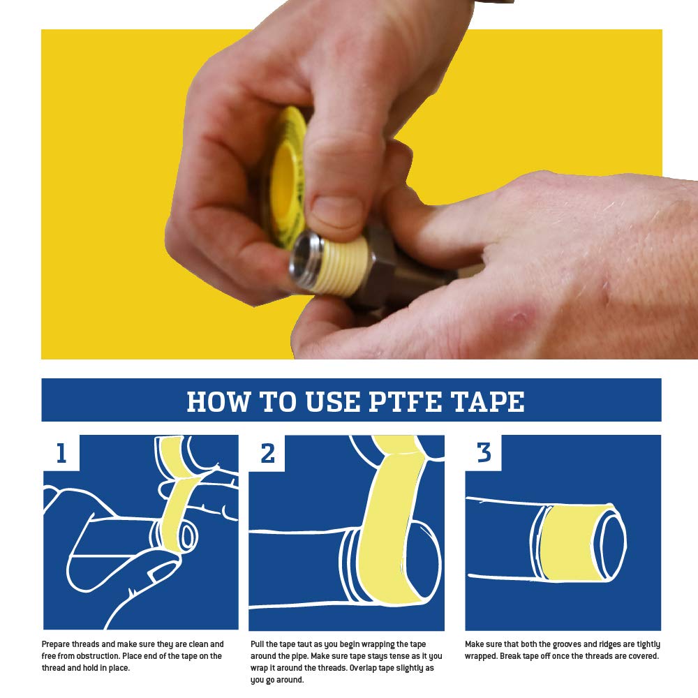 Gasoila Yellow PTFE Thread Seal Tape – Professional-Grade, 1/2 Inch x 260 Inch, High-Density Thread Tape for Gas Lines– Leak-Proof Seal, Non-Toxic