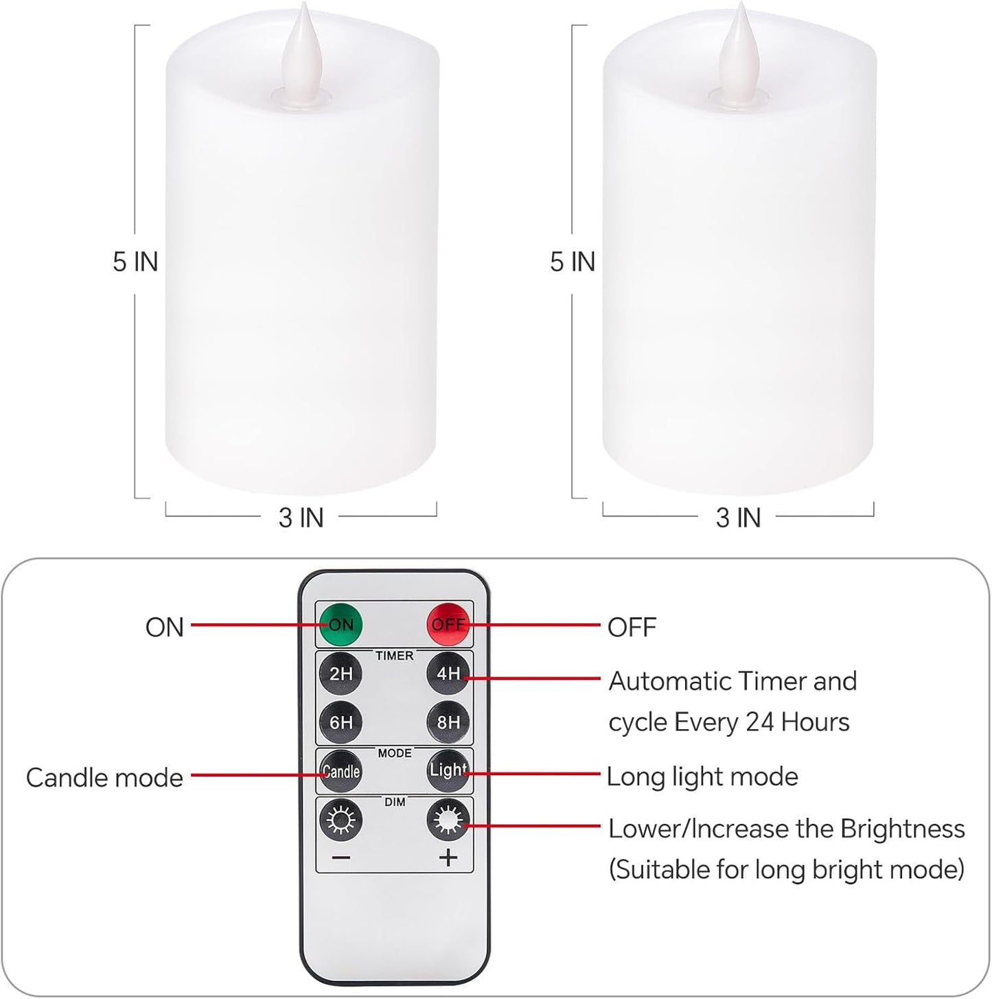 3x4 Flickering Flameless Candles Set of 3,Real Wax Pillar LED Candles,with Timer,4 inch Flameless Candles with Remote,for Party Wedding Holiday Home Decor,Ivory