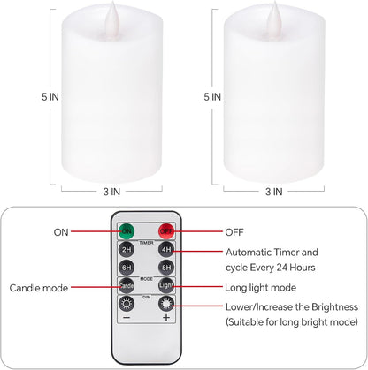 3x4 Flickering Flameless Candles Set of 3,Real Wax Pillar LED Candles,with Timer,4 inch Flameless Candles with Remote,for Party Wedding Holiday Home Decor,Ivory