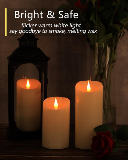 TECHLONG Flameless Candles with Remote Timer, 3D Moving Flickering Flame Battery Operated Candles Lasting 1000+ Hours, 3" x 5" Ivory Real Wax Electric LED Pillar Candles, Set of 2