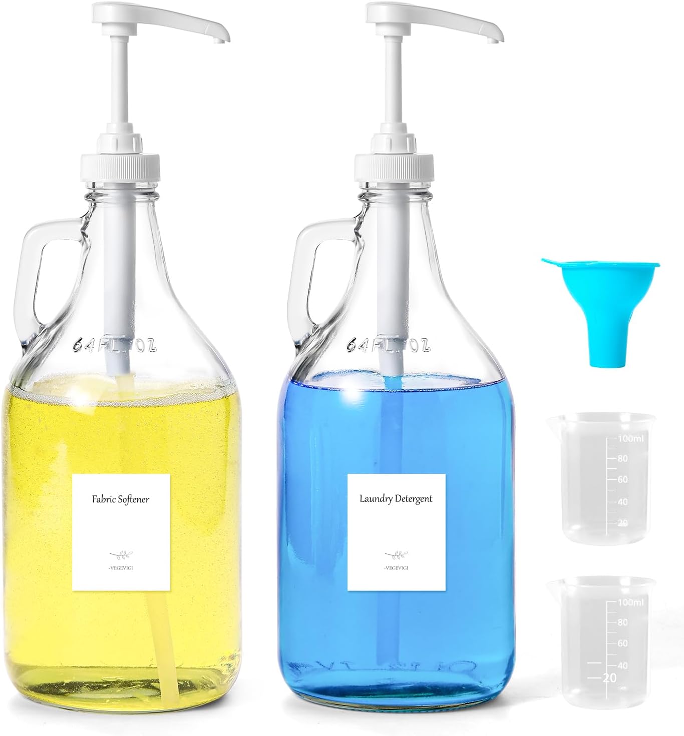 Glass Laundry Detergent Dispenser with Pump, 64OZ Liquid Laundry Soap Dispenser, Fabric Softener Dispenser Bottle for Laundry Room Organization and Storage, 1 Pack
