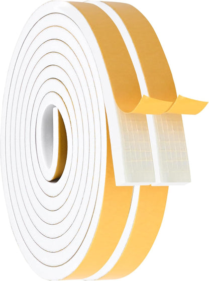 ToLanbbt White Door Window Weather Stripping Self Adhesive Foam Tape High Density Foam Sealing Strip Window Insulation Weatherproof Gasket Tape for Doors and Windows (1/2" W X 1/8" T X 16.5')