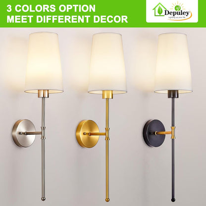 Depuley Battery Operated Wall Sconce: Set of 2 Wireless Wall Lights with 10000mAh Dimmable Bulbs and Remote for Bedroom - Rechargeable 15 Colors Gold Wall Lamp for Living Room Hallway