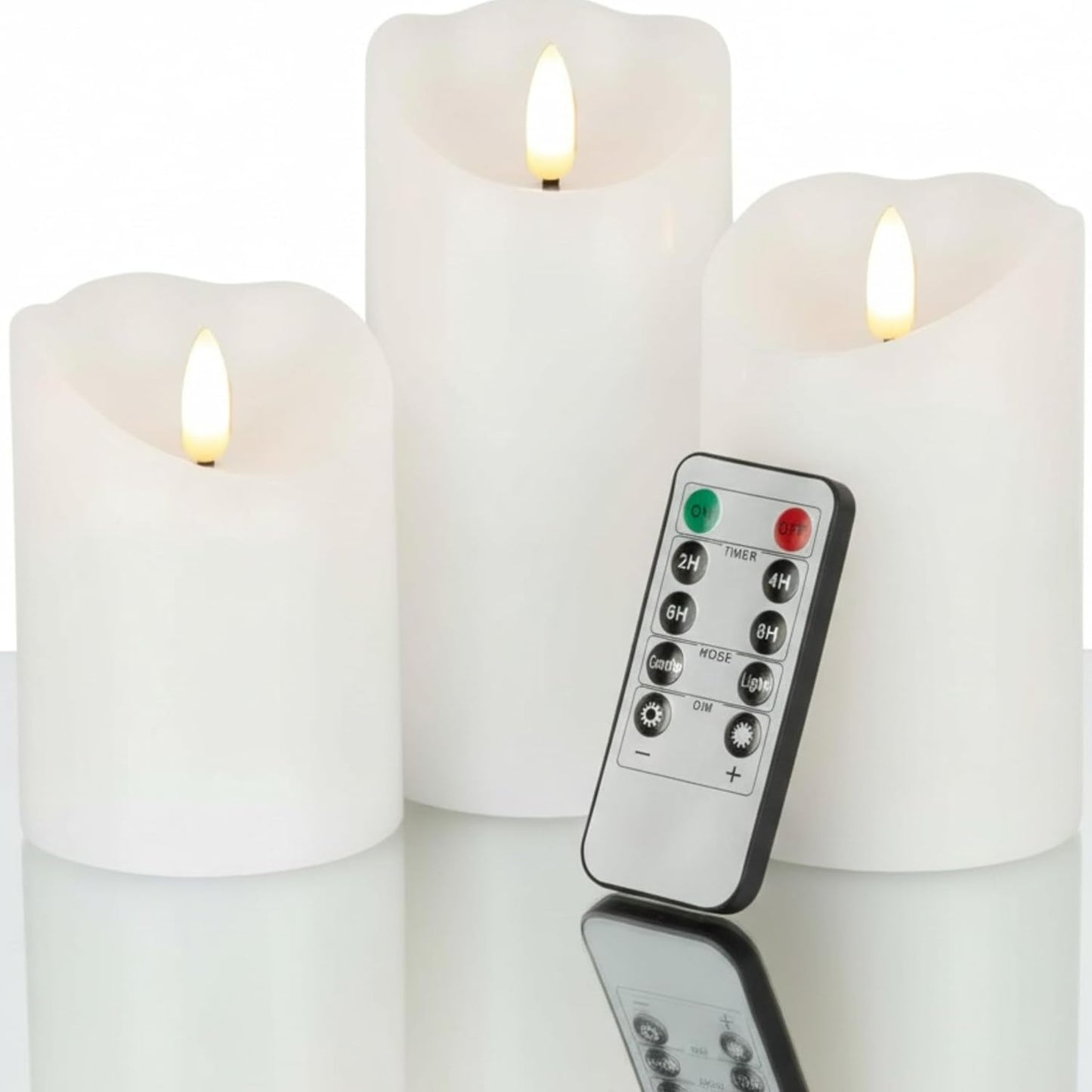 VENTA Set of 3 White Pillar Candles | Real Wax Battery Operated Flickering LED Candles with Remote | Timeless Decor for Farmhouse, Modern & Mantel Displays
