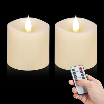 3x4 Flickering Flameless Candles Set of 3,Real Wax Pillar LED Candles,with Timer,4 inch Flameless Candles with Remote,for Party Wedding Holiday Home Decor,Ivory