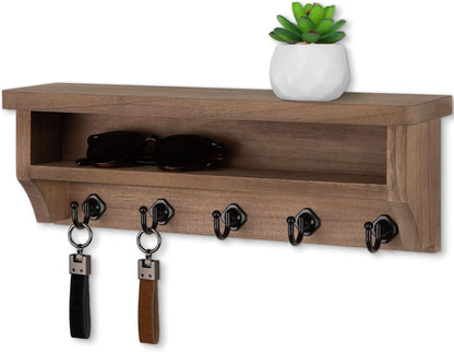 Nekon Key Holder Wall Mount, Wall Organizer Shelf with 5 Key Hooks, Room Decor for Home and Apartment Essentials, White