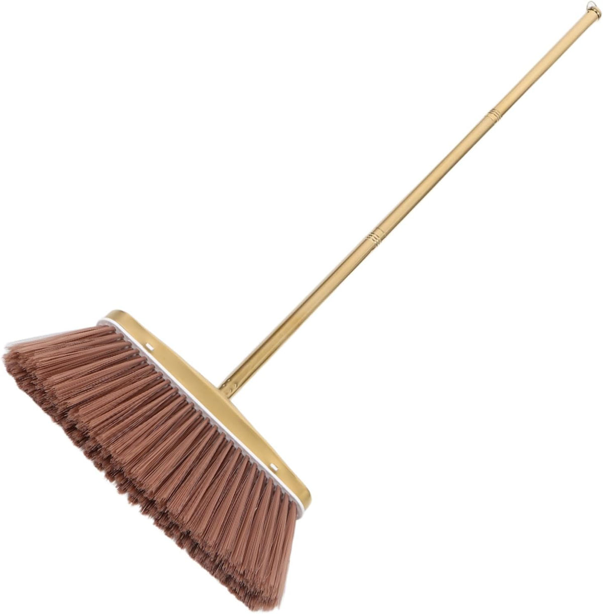 UKCOCO Heavy Duty Gold Stainless Steel Broom with Detachable Handle, Thick Fine Bristle Floor Sweeper for Indoor Hardwood and Outdoor Patio Cleaning