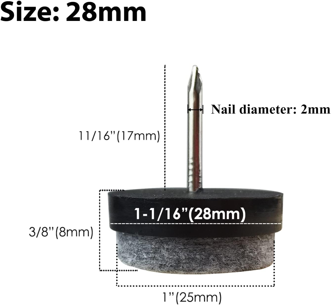 40pcs Round Heavy Duty Nail-on Felt Pad for Furniture Chair Table Leg Feet Floor Protectors Slide Smoothly (Black, Pad Diameter 18mm)