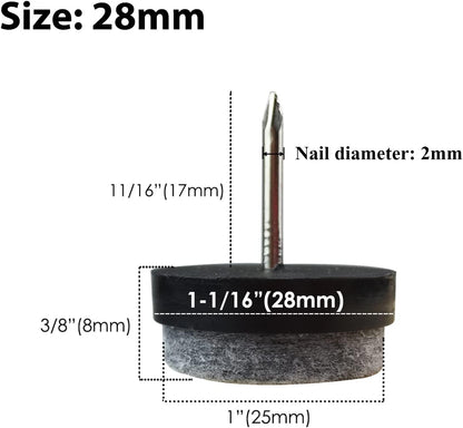 40pcs Round Heavy Duty Nail-on Felt Pad for Furniture Chair Table Leg Feet Floor Protectors Slide Smoothly (Black, Pad Diameter 18mm)