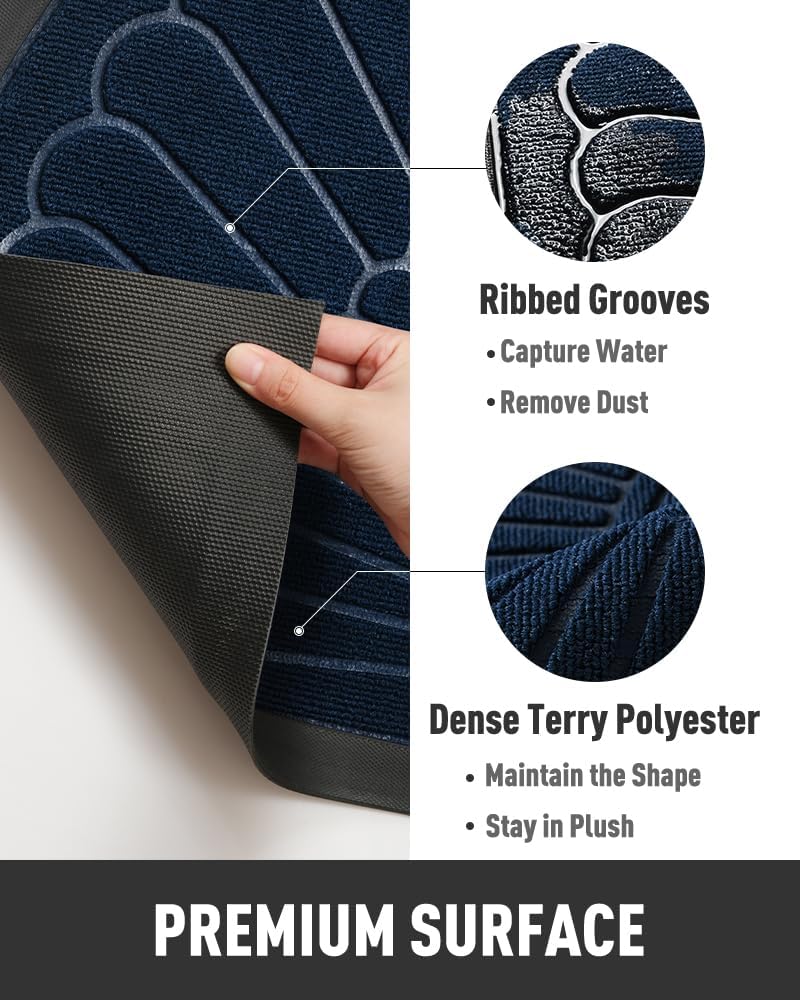 tchdio Door Mat Outdoor Indoor Entrance Doormat-Semicircular Durable Rubber Non Slip Front Door Mat for Outside Inside Entry Entryway Dirt Trapper WelcomeMat for Muddy Paws and Shoes-Black 17”x30”