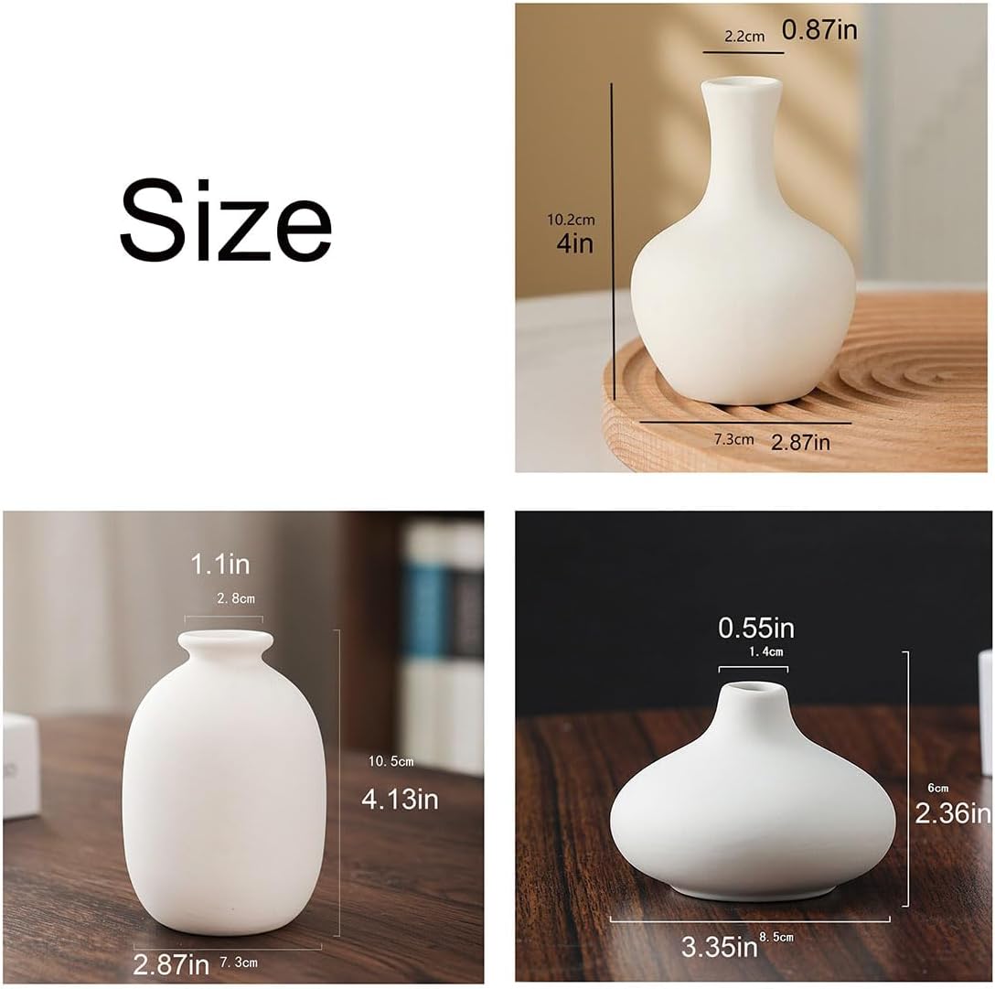 Daittin Small Ceramic Vase Set, Mini Flower Vases for Home Decor, Aesthetic Table Centerpieces for Living Room Bedroom Bathroom Shelf (Style-5)