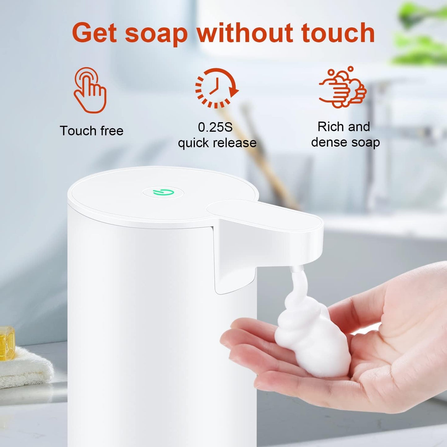LAOPAO Rechargeable Automatic Foaming Soap Dispenser - Stainless Steel Touchless 9oz Foam Soap Dispenser for Bathroom and Kitchen - Xmas Gift
