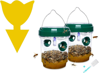 2 Pack Solar Wasp Traps Outdoor Hanging, Wasp Killer for Outside, Fits Hornet, Yellow Jacket & Bee, Suit for Garden, Orchard & Farm