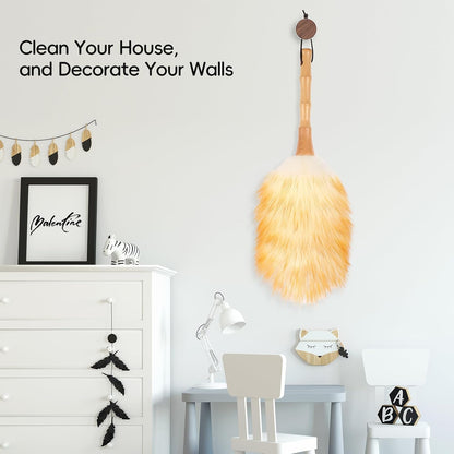 Extendable Lambswool Duster 29-110 Inch,Anti-Static Flexible Head, Stainless Steel Pole for Cleaning High Ceiling,Fan,Furniture,Roof Dusting