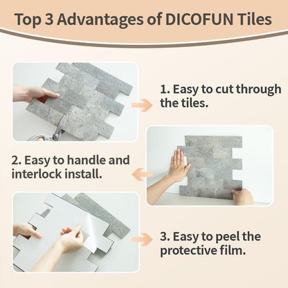 DICOFUN 10-Sheet Polished White Thick PVC Peel and Stick Backsplash, Ceramic Look Subway Tile White Kitchen Backsplash Peel and Stick Wall Tiles
