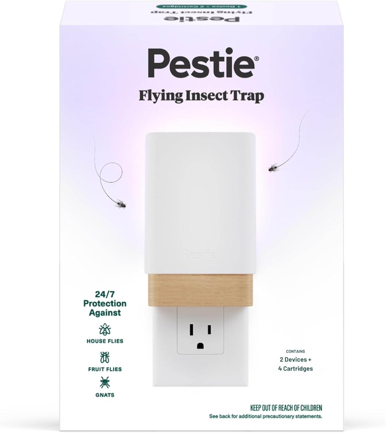 Pestie Fruit Fly Traps for Indoors – Indoor Fly Trap Plug In Light, Gnat Traps for House Indoor, Electric Bug Trap for Kitchen & Home, Plug-In Insect Trap for Fruit Flies (2 Devices & 4 Cartridges)