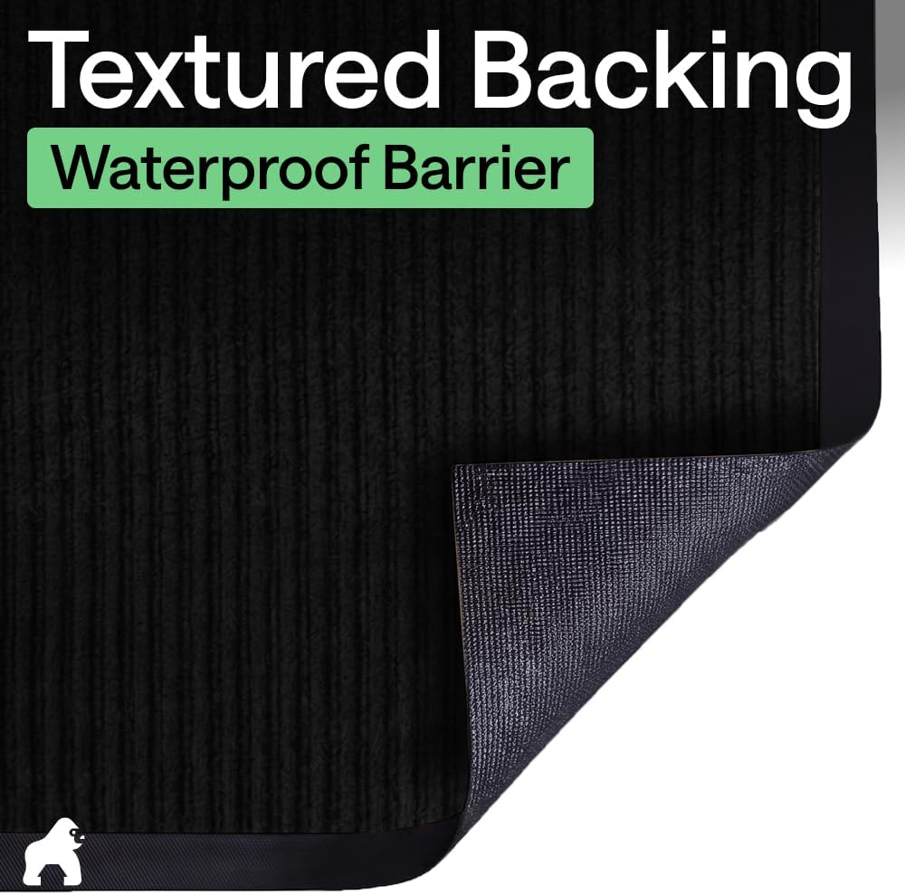 GORILLA GRIP Waterproof Traffic Guard Door Mat, Heavy Duty Entryway Mats, Strong Backing Commercial Utility Rugs for Office Hallway, Garage Floor and Home, Low Profile Carpet Runner, 29x17, Black