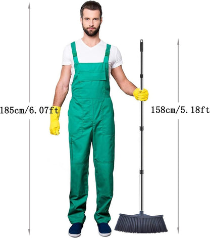 Heavy-Duty Outdoor Broom with 62-Inch Stainless Steel Handle - 14.2-Inch Wide Plastic Broom Head for Garage, Yard, Sidewalk - No Bend Sweeping, Durable & Lightweight