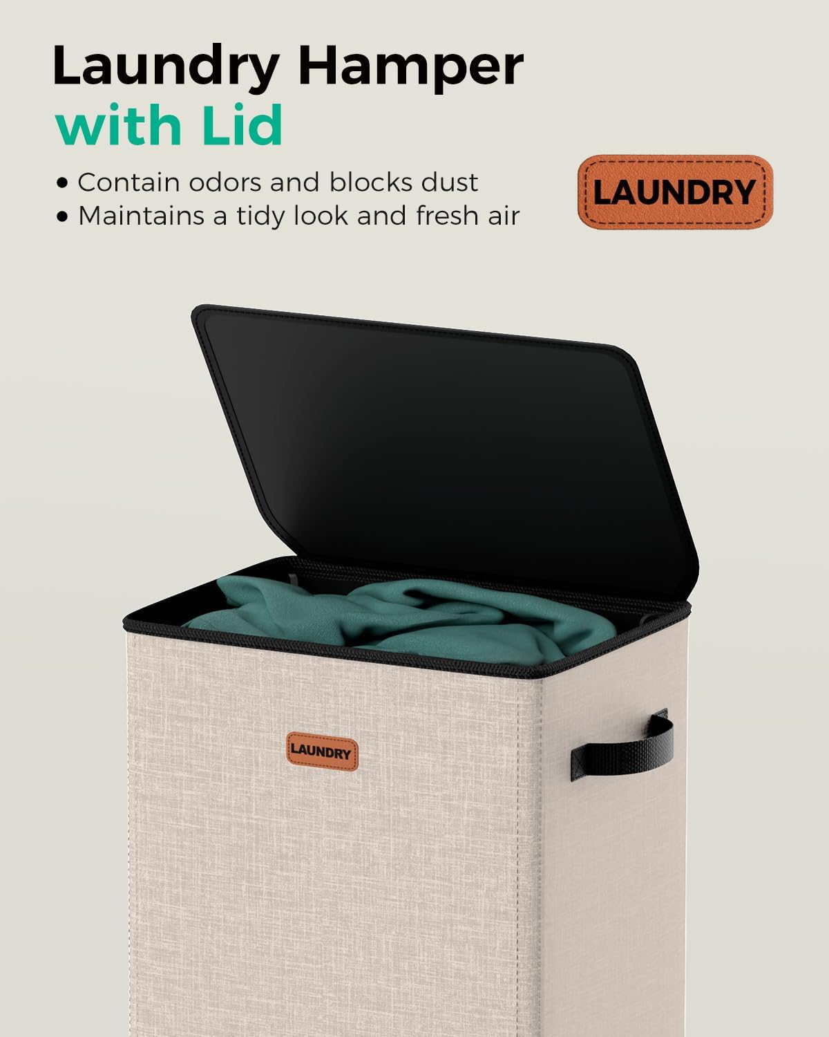 150L 2-Section Laundry Hamper with Lid – Removable Bag, Double Compartment Clothes Hamper for Bathroom, Bedroom, Dorm & Laundry Room