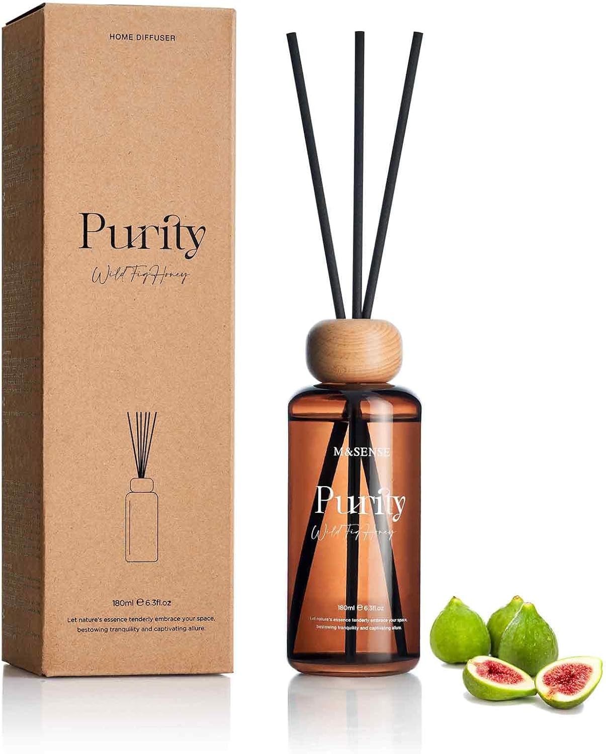 M&SENSE Reed Diffuser Set, Jasmine Sandalwood Scented 6.3 fl oz Natural Essential Oil Diffusers with Sticks, Non-Toxic Organic Air Freshener, Long-Lasting Fragrance Oils for Home Bathroom Living Room