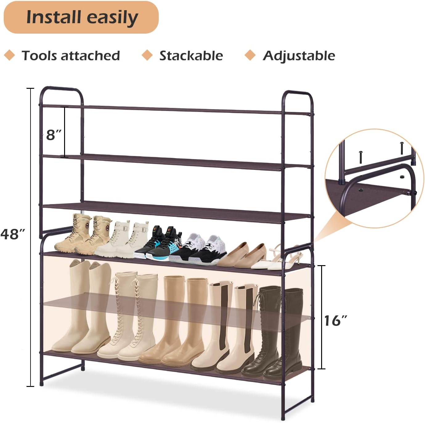 MISSLO 3-Tier Long Shoe Rack for Closet Shoe Organizer for Closet Floor Entryway Storage Stackable Wide Shoe Shelf Stores 24 Pairs of Men Sneakers, Black