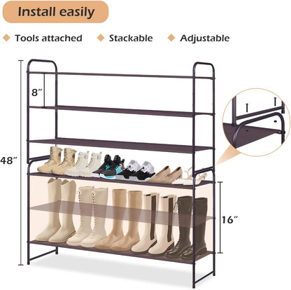 MISSLO 3-Tier Long Shoe Rack for Closet Shoe Organizer for Closet Floor Entryway Storage Stackable Wide Shoe Shelf Stores 24 Pairs of Men Sneakers, Black