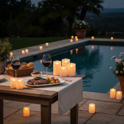 Flameless Candles 4" 5" 6" Set of 3 Ivory Outdoor Indoor Pillars 3" Diameter Battery Operated Flickering Candles Include 10-Key Remote Timer Function 400+ Hours Requires 2 AA Batteries（3 Pack)