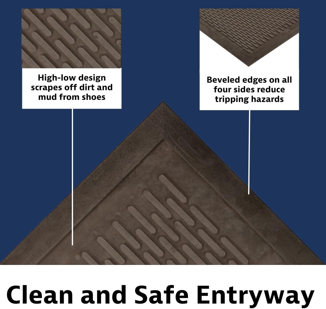 Notrax 340 Soil Guard™ Rubber Scraper Entrance Mat, Outdoor Natural Rubber Doormat for Indoor or Outdoor Heavy-Duty Use, Beveled Edges, 2' x 3', Black, 340S0023BL