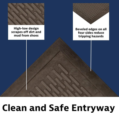 Notrax 340 Soil Guard™ Rubber Scraper Entrance Mat, Outdoor Natural Rubber Doormat for Indoor or Outdoor Heavy-Duty Use, Beveled Edges, 2' x 3', Black, 340S0023BL