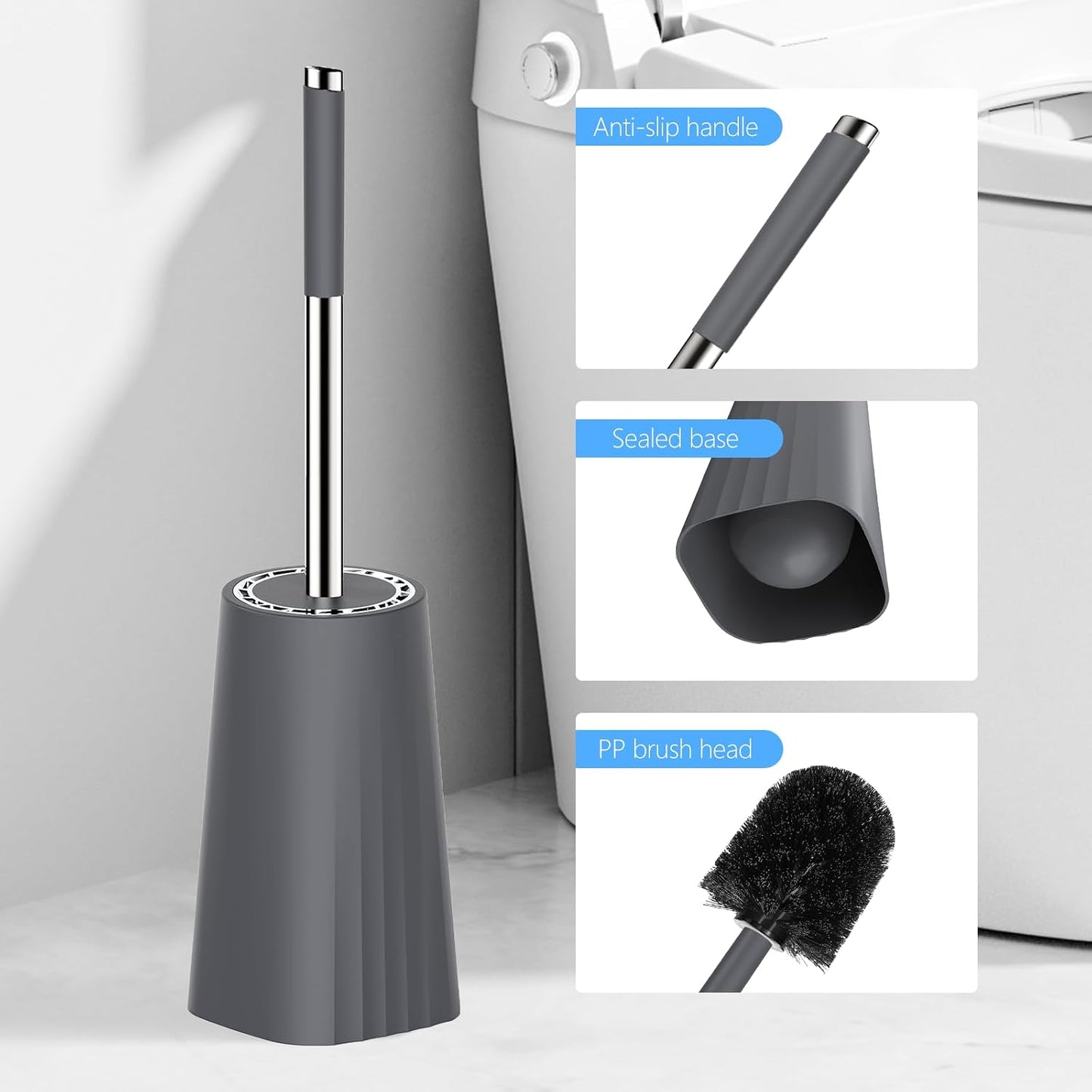 SetSail Toilet Brush, Compact Size Toilet Bowl Brush and Holder Toilet Brushes for Bathroom with Stainless Steel Handle Toilet Cleaner Brush with Durable Scrubbing Bristles, Splash-Proof