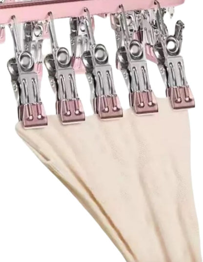 Pants Hangers Clothes Drying Racks Clip Hangers Metal with 36 Clips Windproof Underwear Hanger Foldable Laundry Clip for Jeans Yoga Leggings Trousers Socks Bras (Pink)