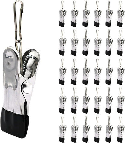 10PCS Small Clothes Pin with Hook for Easy Hanging, Stainless Steel Clothespins, Metal Laundry Grip Clips, Anti Rust, Multipurpose