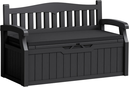 Flamaker 80 Gallon Storage Bench Outdoor Indoor, Durable All-Weather Seating with Hidden Storage, Lockable Deck Box for Garden, Patio, Poolside (Brown)
