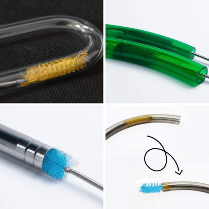 Flexible Drain Brush Cleaner Kit – CPAP Hose Cleaner 5ft Long Elastic Double Head Nylon Cleaning Brush + 3pcs 10” Straw Brushes for Aquarium Water Filter Pipe Air Tube Fish Tank Tub Sinks Glass Vase