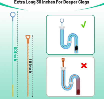 Reusable Drain Snake Hair Drain Clog Remover 30 Inch, 2026 Upgraded Sink Snake Drain Hair Removal Tool, Anti-Break Metal Shower Snake Drain Cleaner to Unclog Bathroom Sink, Tub, Shower Pipe(5 Pack)