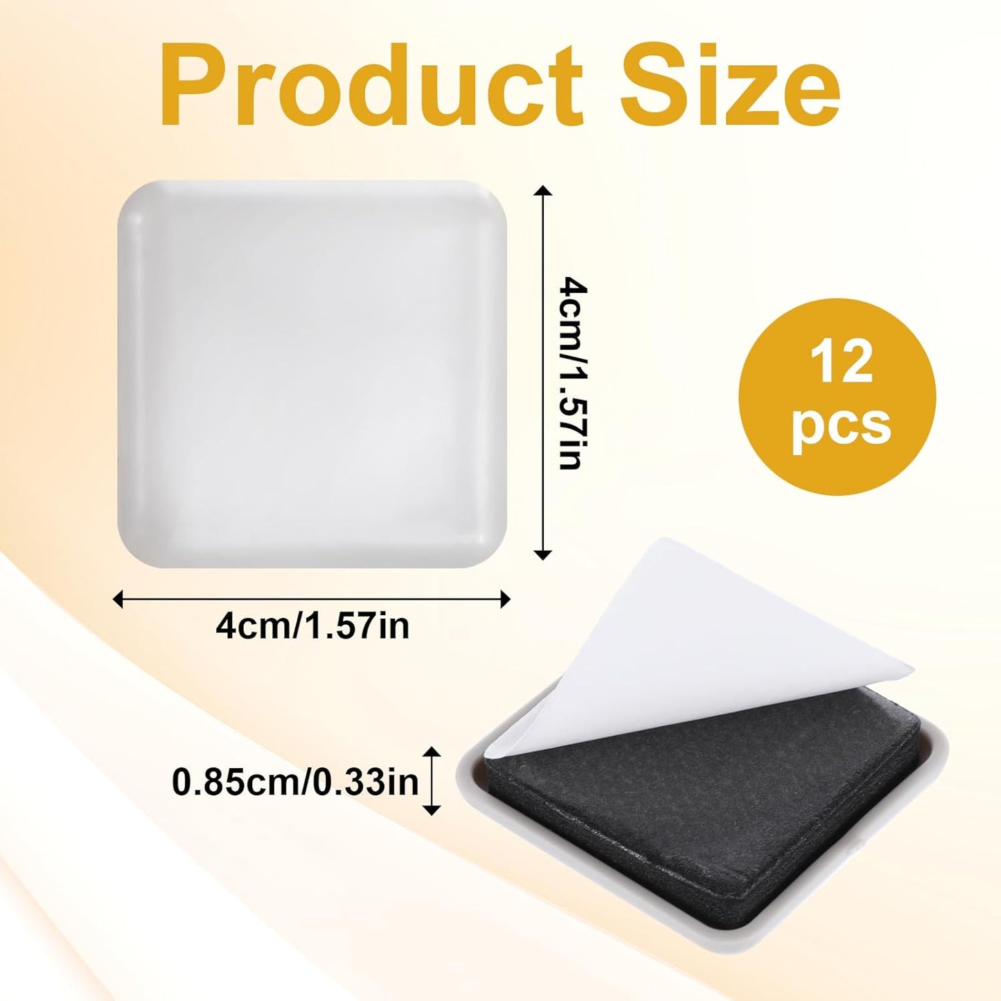 12Pcs Furniture Sliders,1.5 Inches Square Self-Adhesive Furniture Sliders Pads, Reusable Furniture Chair Leg Sliders Carpet Sliders for Hardwood Floors Moving Table Desk Bed Sofa Couch Cabinet