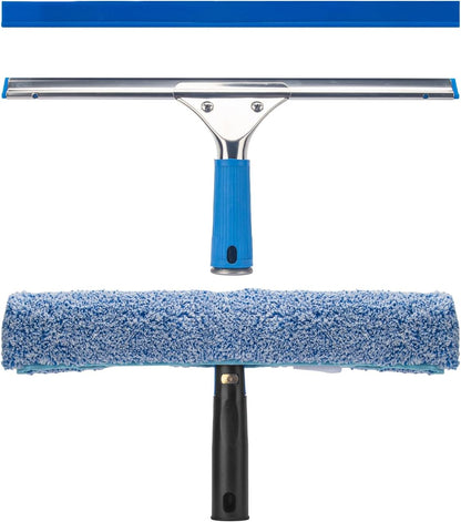 Professional Window Cleaning Kit, 14" Rubber Squeegee with 15" Microfiber Scrubber, Window Cleaning Tool for Home, Window Washing Equipment Commercial & Household Use