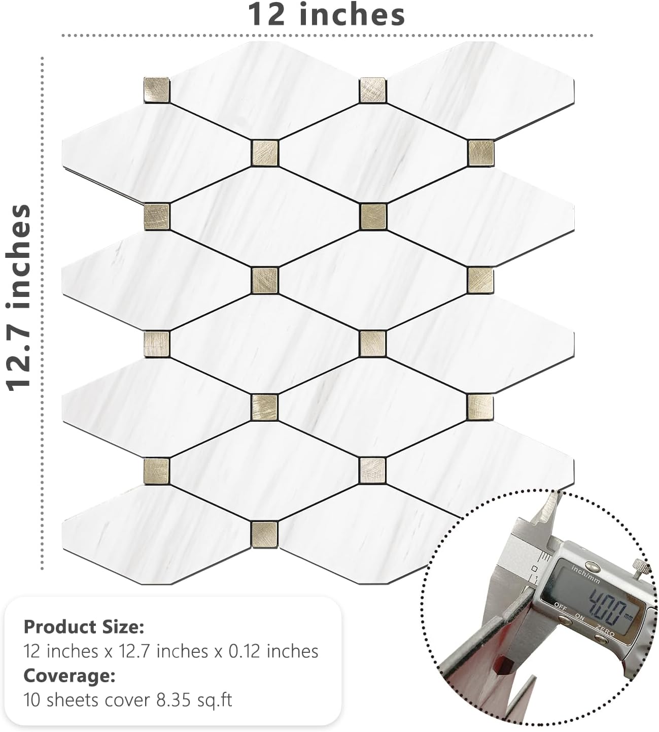 STICKGOO 10 Sheets Peel and Stick Backsplash, Polished Dolomite PVC Mixed Metal Gold Kitchen Backsplash, Stick on Backsplash Wall Tiles for Kitchen, Bathroom, RV