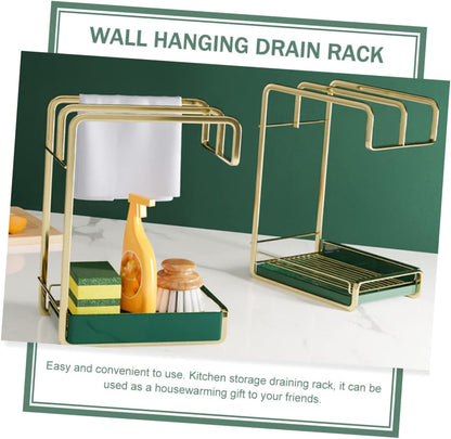 ABOOFAN Wall Hanging Drain Rack Kitchen Storage Drying Rack Practical Iron Sponge Duster Holder Space Saving Wall Mount Organizer for Cleaning Tools Finish