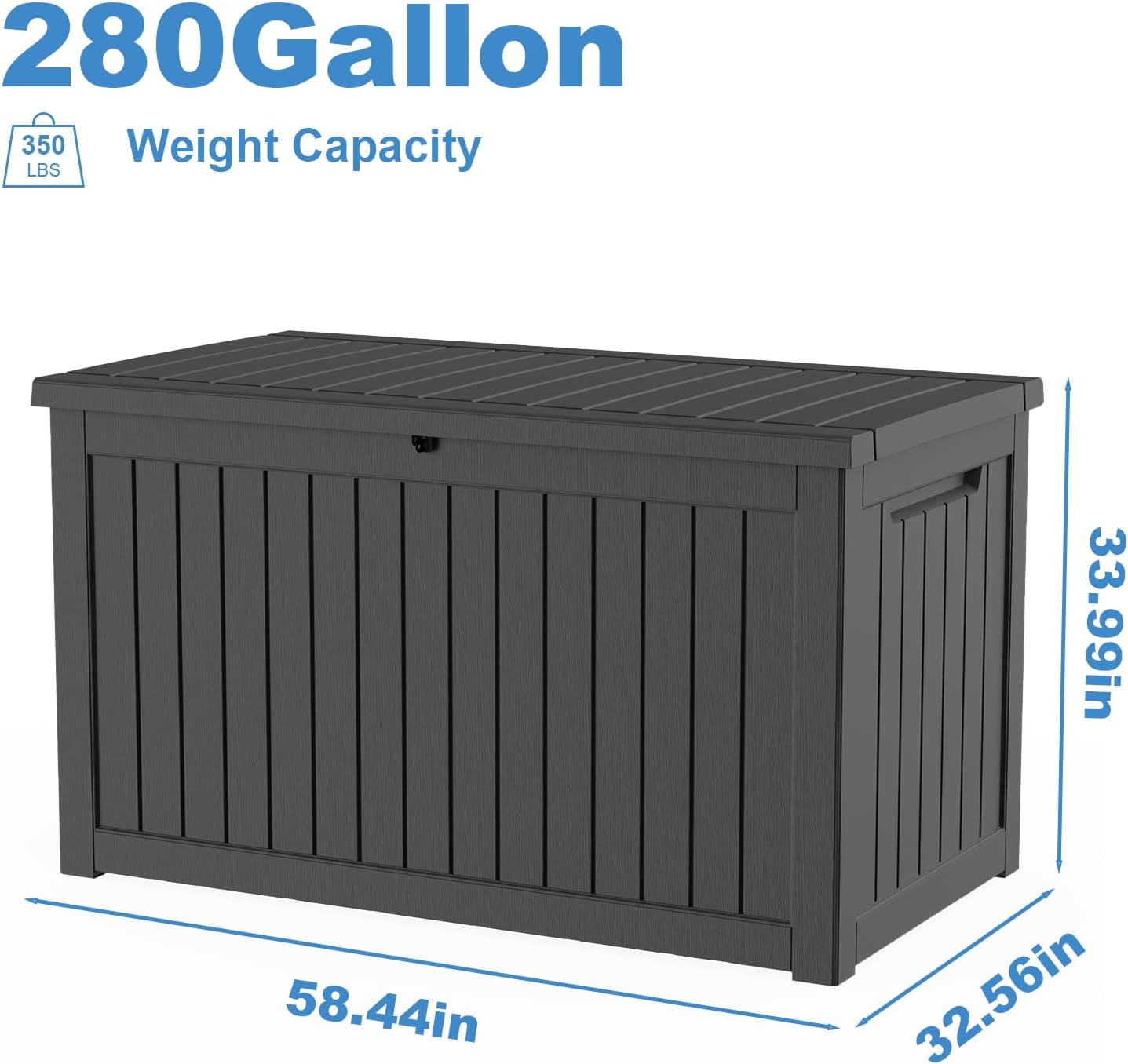 Outdoor Waterproof Resin Storage Deck Box Lockable Outside Bench UV Resistant Bin Patio Porch Furniture Pool Float Garden Tool Cushion (Black, 85 Gallon)